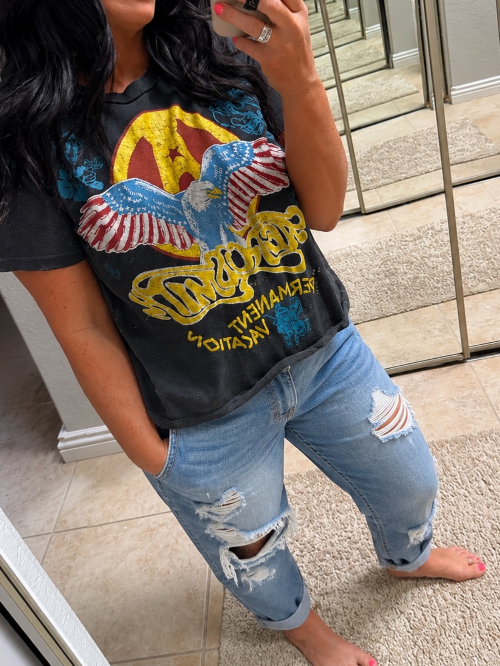 Madeworn Vintage-Style Black Graphic Eagle Tee - Black/Red/Blue/Yellow Aerosmith